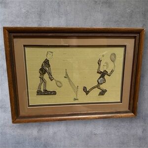 Vintage Framed Steampunk Tennis Scene Art